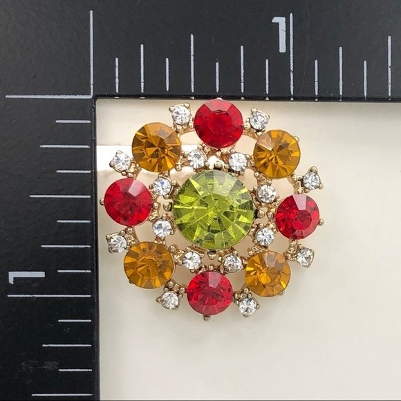 Multicolor Rhinestone Clip On Earrings - Picture 3 of 4